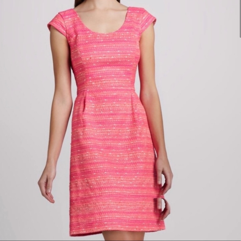 Lilly Pulitzer pink gold cap sleeve scoop neck fit and flare tweed dress 00